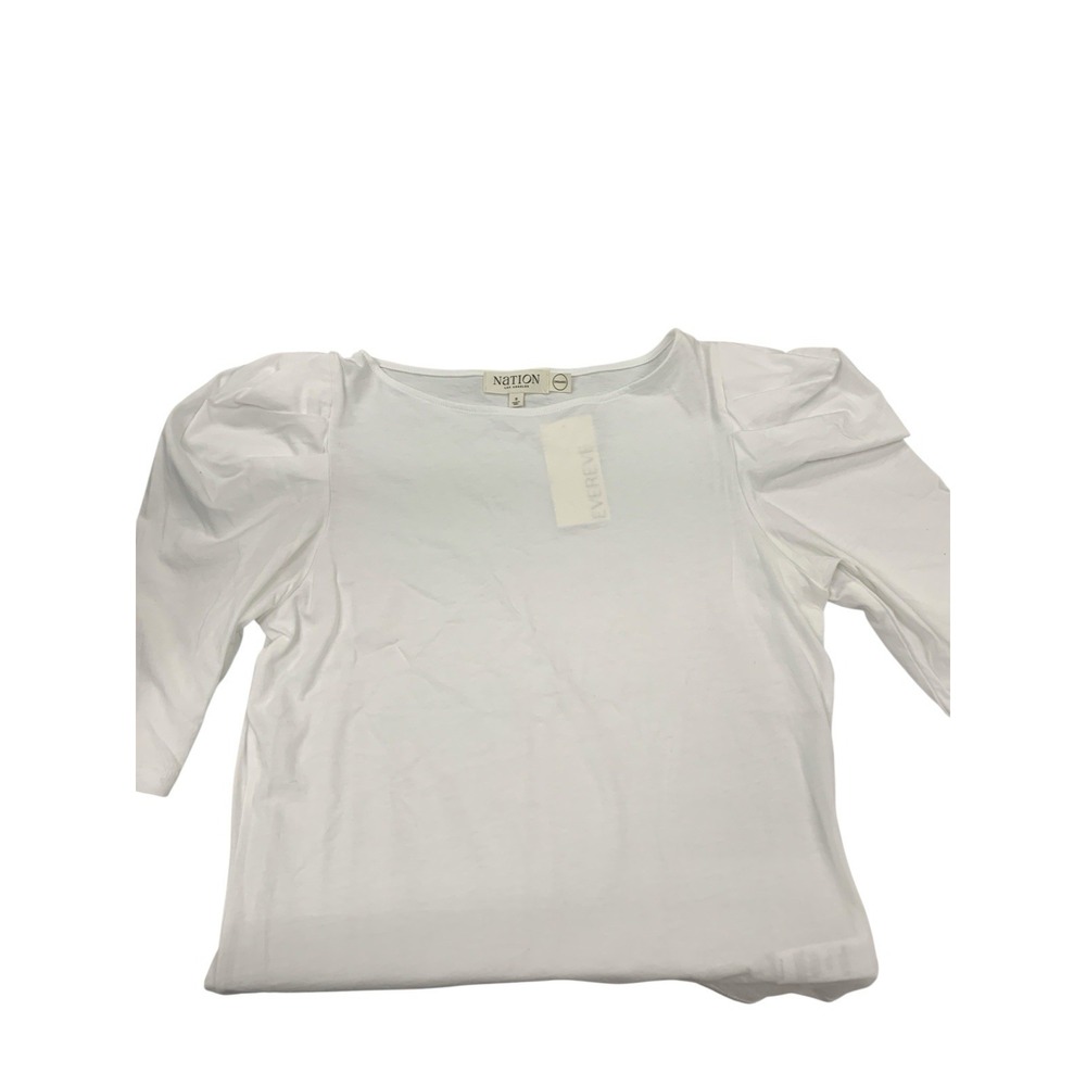 EVEREVE NATION LTD Womens Emery Boat Neck Organic  3/4 Sleeve White Size Small